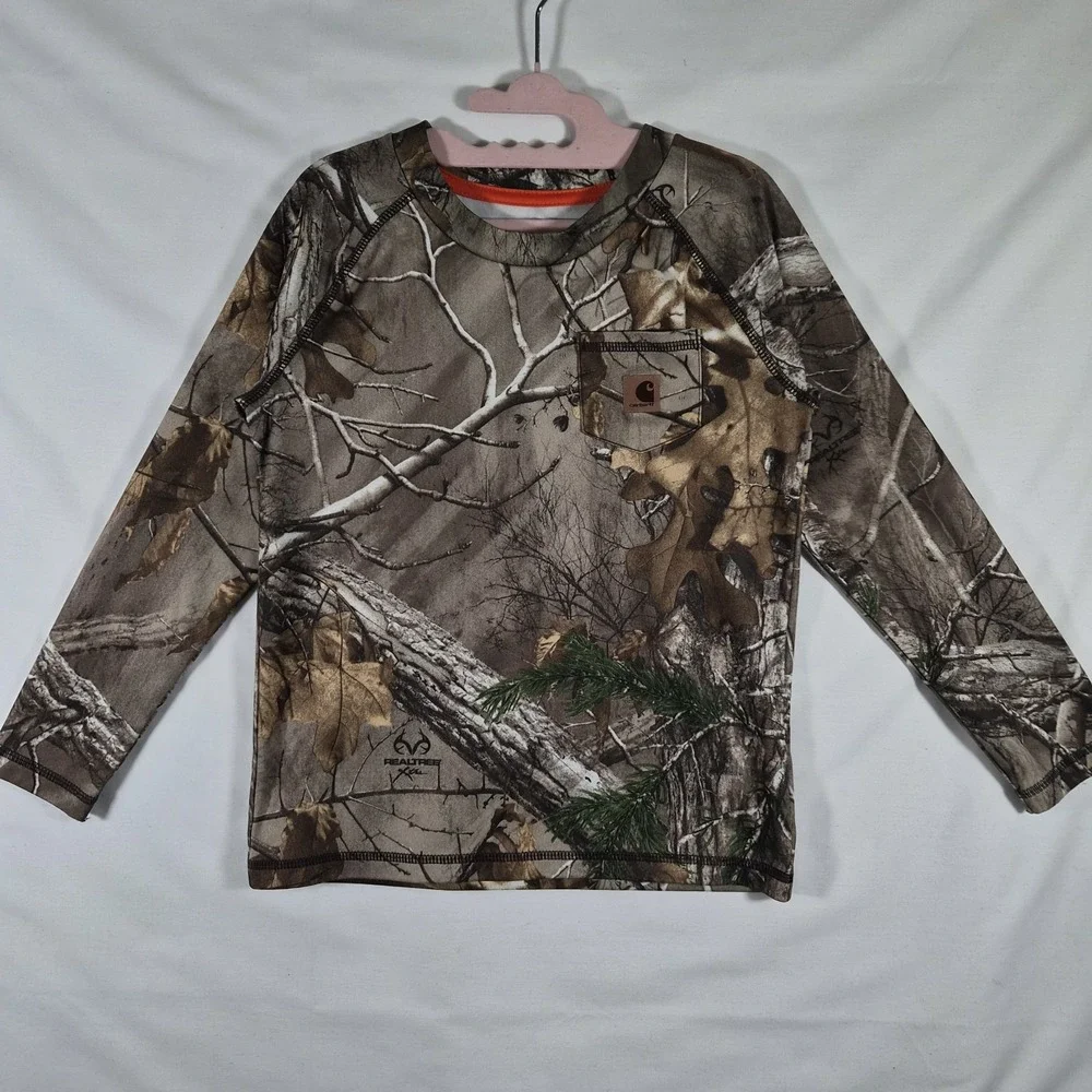 Carhartt Realtree Xtra Camo Long Sleeve Shirt Kids 4T Hunting Pocket Tee